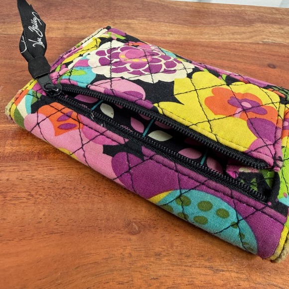 Vera Bradley Wallet Tri Fold Floral Pattern Pink Purple Yellow Black - Picture 5 of 5